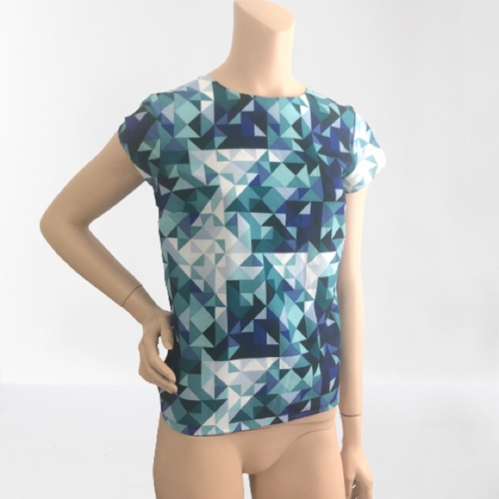 H&M Geometric Blue Cap Sleeve Blouse
